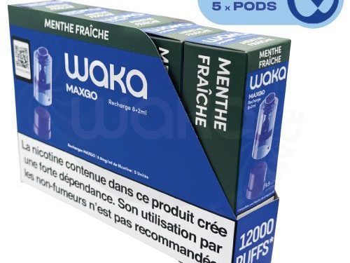 waka max go boite 5 pods menthe fraiche, waka pod x5 maxgo, waka pod boite menthe fraiche, maxgo waka pods x5, waka menthe fraiche boite 5 pods